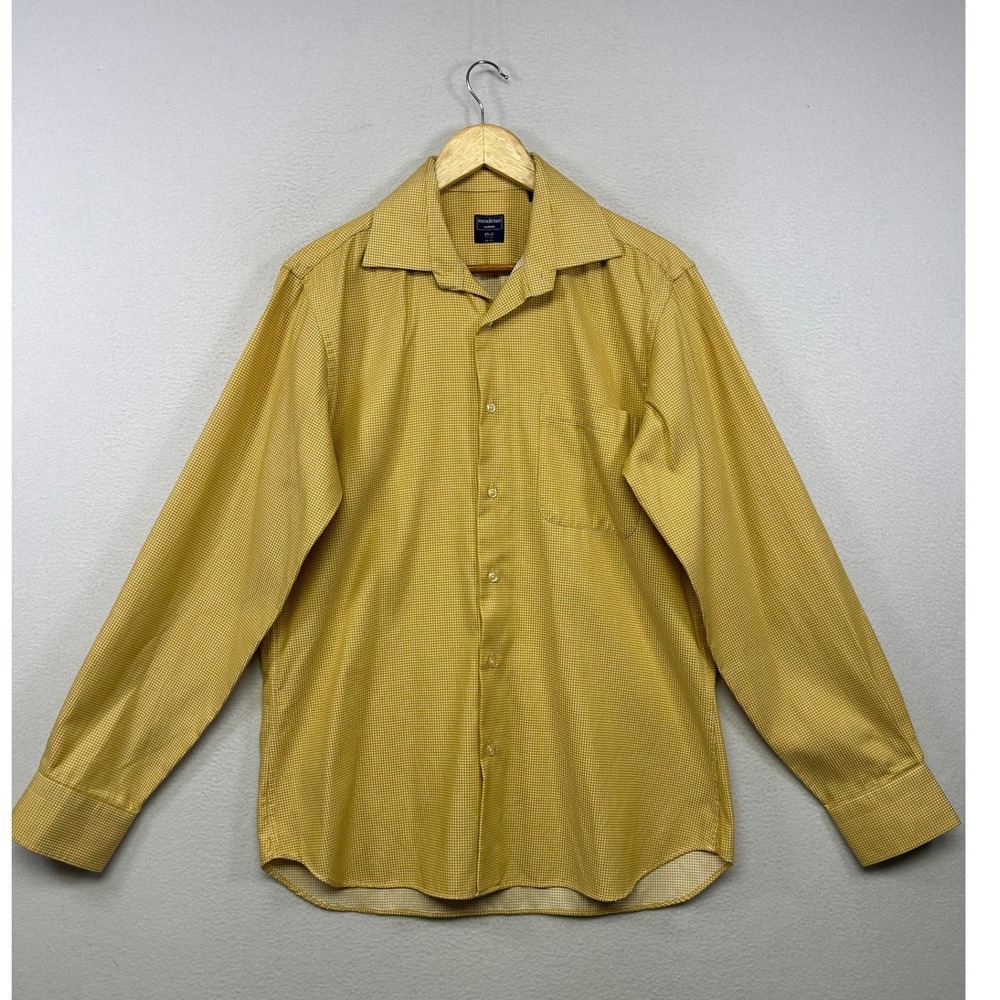 Business Casual Modena Mens 15.5 34-35 Yellow Micro-Check Long Sleeve Shirt